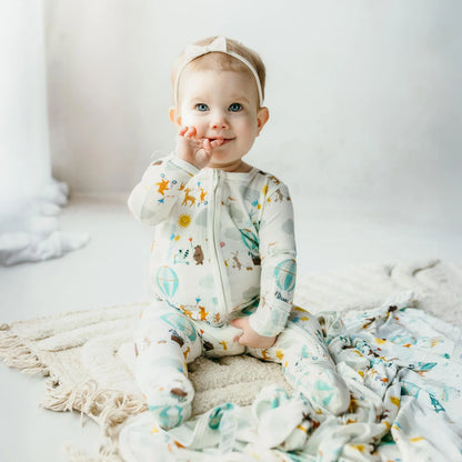 Print Footie with 2 Way Zipper in Natural Animal Parade - Twinkle Twinkle Little One