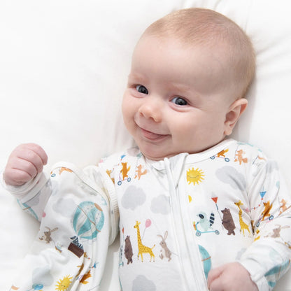Print Footie with 2 Way Zipper in Natural Animal Parade - Twinkle Twinkle Little One