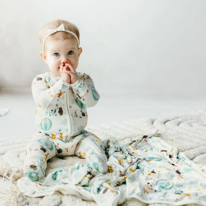 Print Footie with 2 Way Zipper in Natural Animal Parade - Twinkle Twinkle Little One