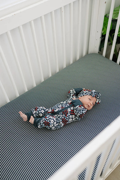 Navy Stripes Bamboo Stretch Crib Sheet