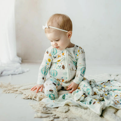 Print Footie with 2 Way Zipper in Natural Animal Parade - Twinkle Twinkle Little One
