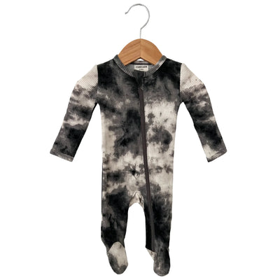 Organic Waffle Zip Footie-Black Tie Dye - Twinkle Twinkle Little One