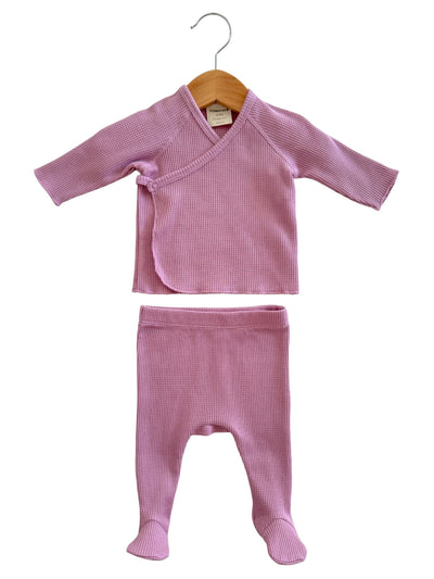 Organic Waffle Kimono Top, Pant & Knot Headband Set-Lavender - Twinkle Twinkle Little One