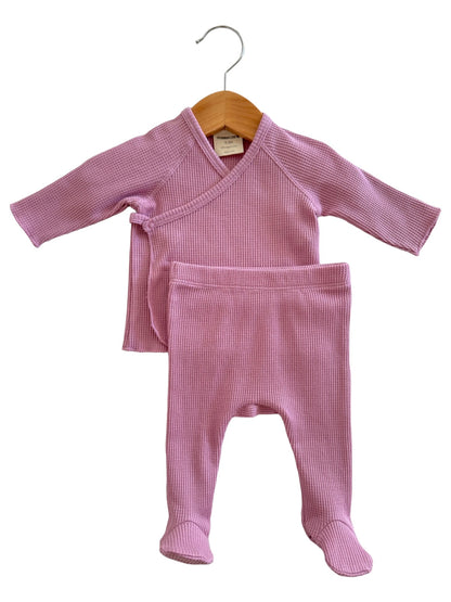 Organic Waffle Kimono Top, Pant & Knot Headband Set-Lavender - Twinkle Twinkle Little One