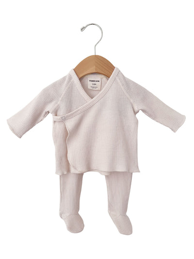 Organic Waffle Kimono Top, Pant & Knot Hat Set-Snow - Twinkle Twinkle Little One