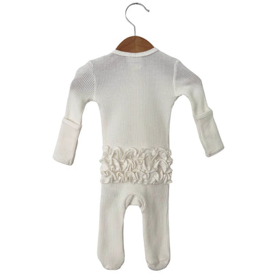 Organic Waffle Ruffle Zip Footie-Winter White - Twinkle Twinkle Little One