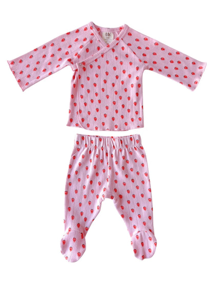 Pink Strawberry Organic Pointelle Newborn Set - Twinkle Twinkle Little One