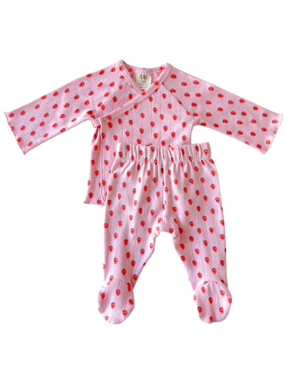 Pink Strawberry Organic Pointelle Newborn Set - Twinkle Twinkle Little One