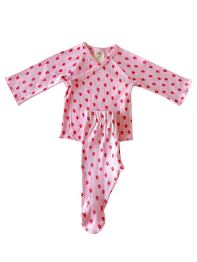 Pink Strawberry Organic Pointelle Newborn Set - Twinkle Twinkle Little One