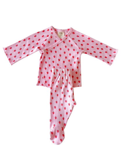Pink Strawberry Organic Pointelle Newborn Set - Twinkle Twinkle Little One