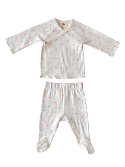 White with Pink Heart Organic Pointelle Newborn Set - Twinkle Twinkle Little One