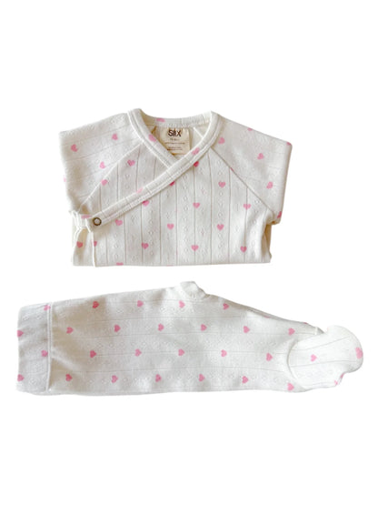 White with Pink Heart Organic Pointelle Newborn Set - Twinkle Twinkle Little One