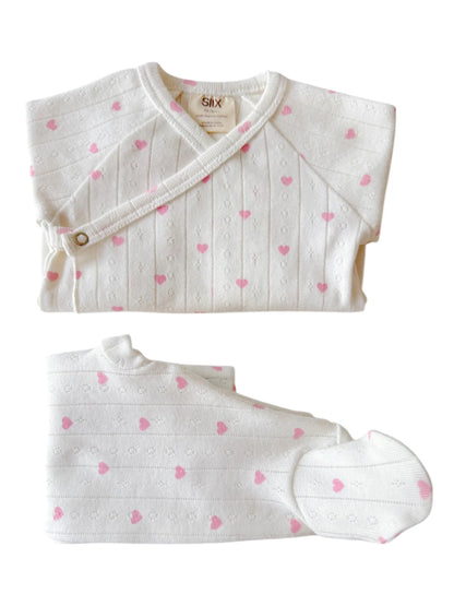 White with Pink Heart Organic Pointelle Newborn Set - Twinkle Twinkle Little One