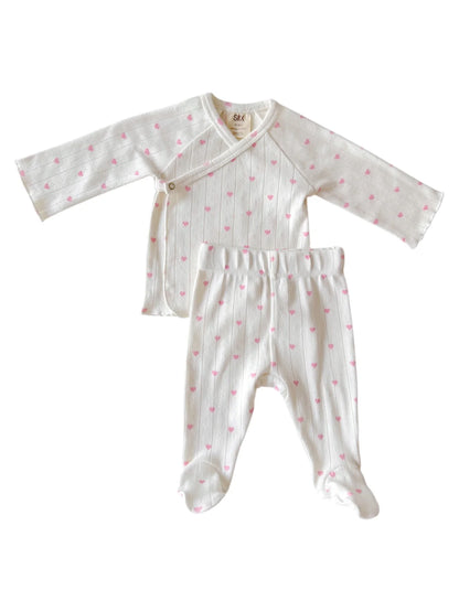 White with Pink Heart Organic Pointelle Newborn Set - Twinkle Twinkle Little One