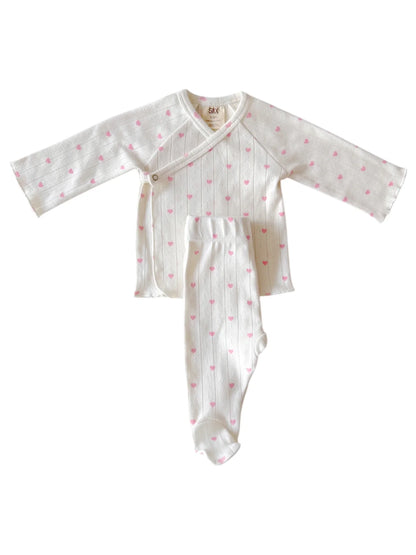 White with Pink Heart Organic Pointelle Newborn Set - Twinkle Twinkle Little One