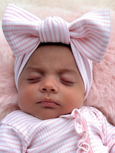 Pink Stripe Ribbed Organic Bow Headband - Twinkle Twinkle Little One