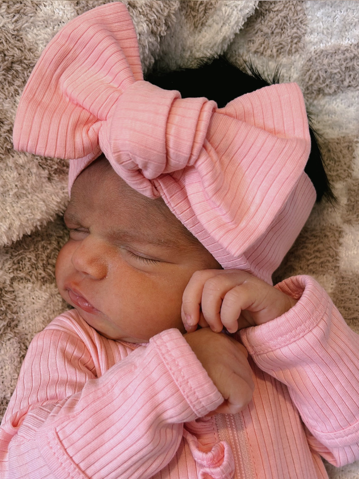 Pink Ribbed Organic Bow Headband - 0