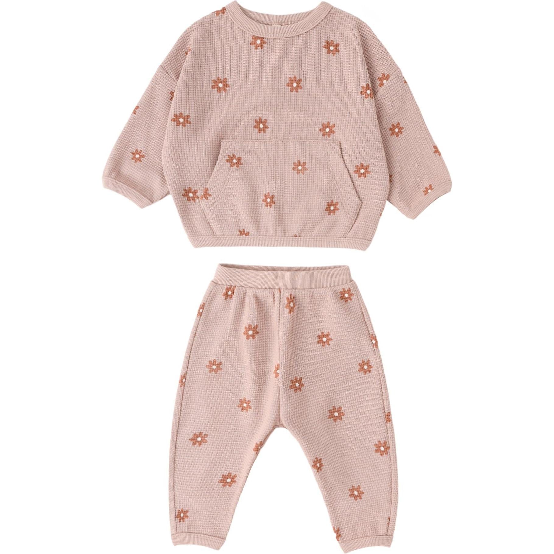 Quincy Mae Waffle Sweater Set || Pink Daisy