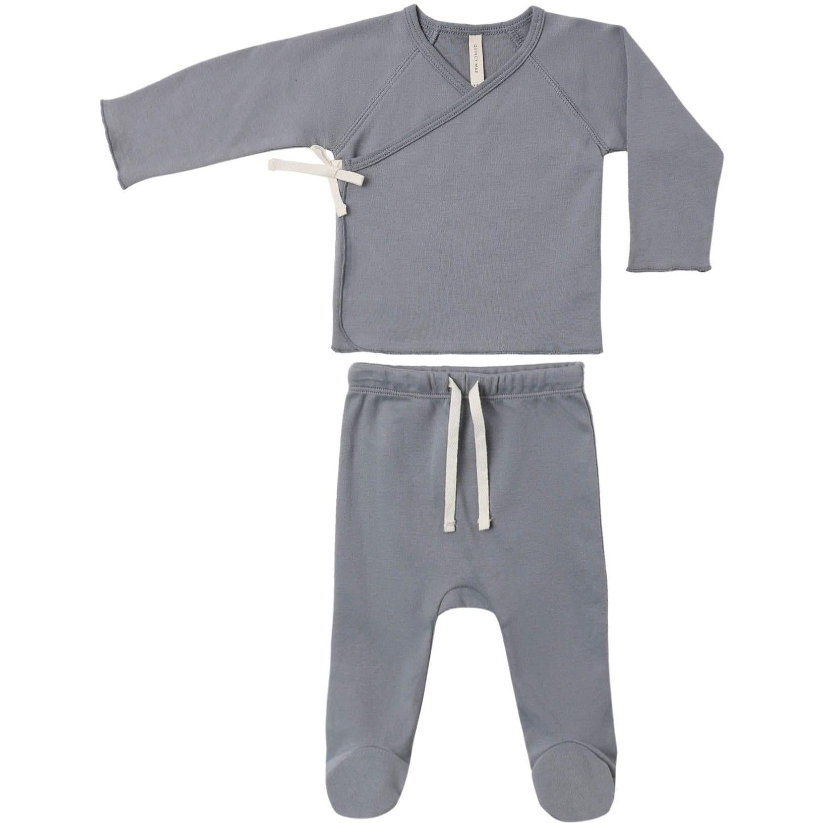 Quincy Mae Wrap Top + Footed Pant || Set Slate