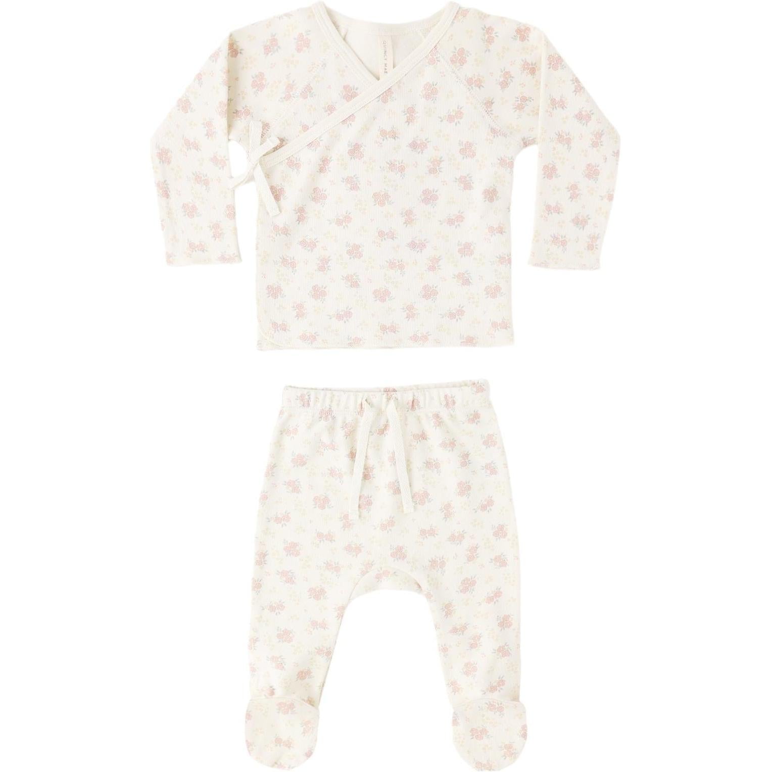 Quincy Mae Wrap Top + Footed Pant Set Flower Field