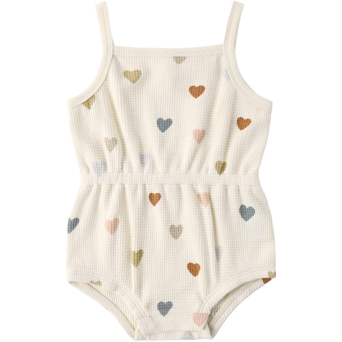 Quincy Mae Waffle Cinch Romper || Confetti Hearts