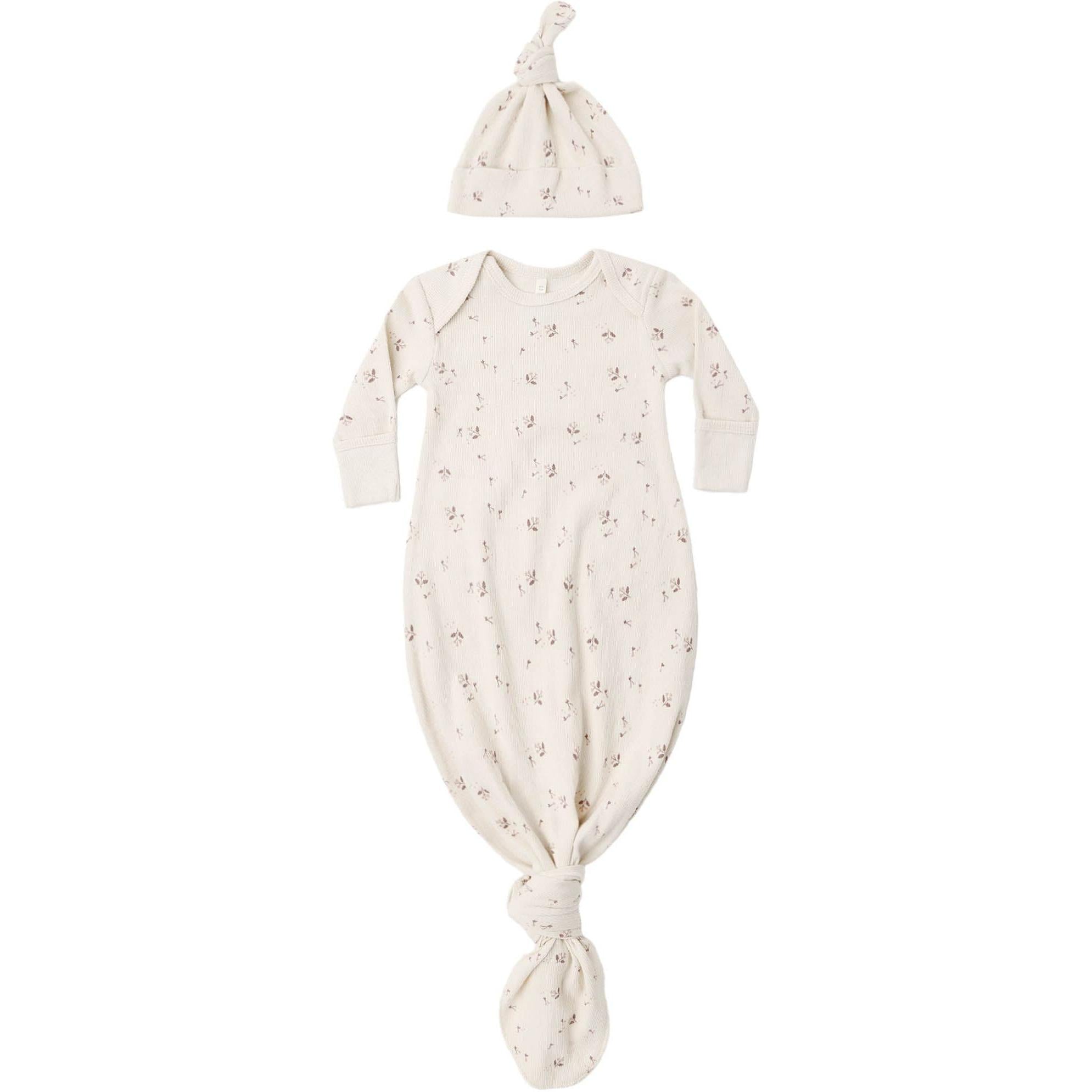 Quincy Mae Knotted Baby Gown + Hat || Set Fall Ditsy