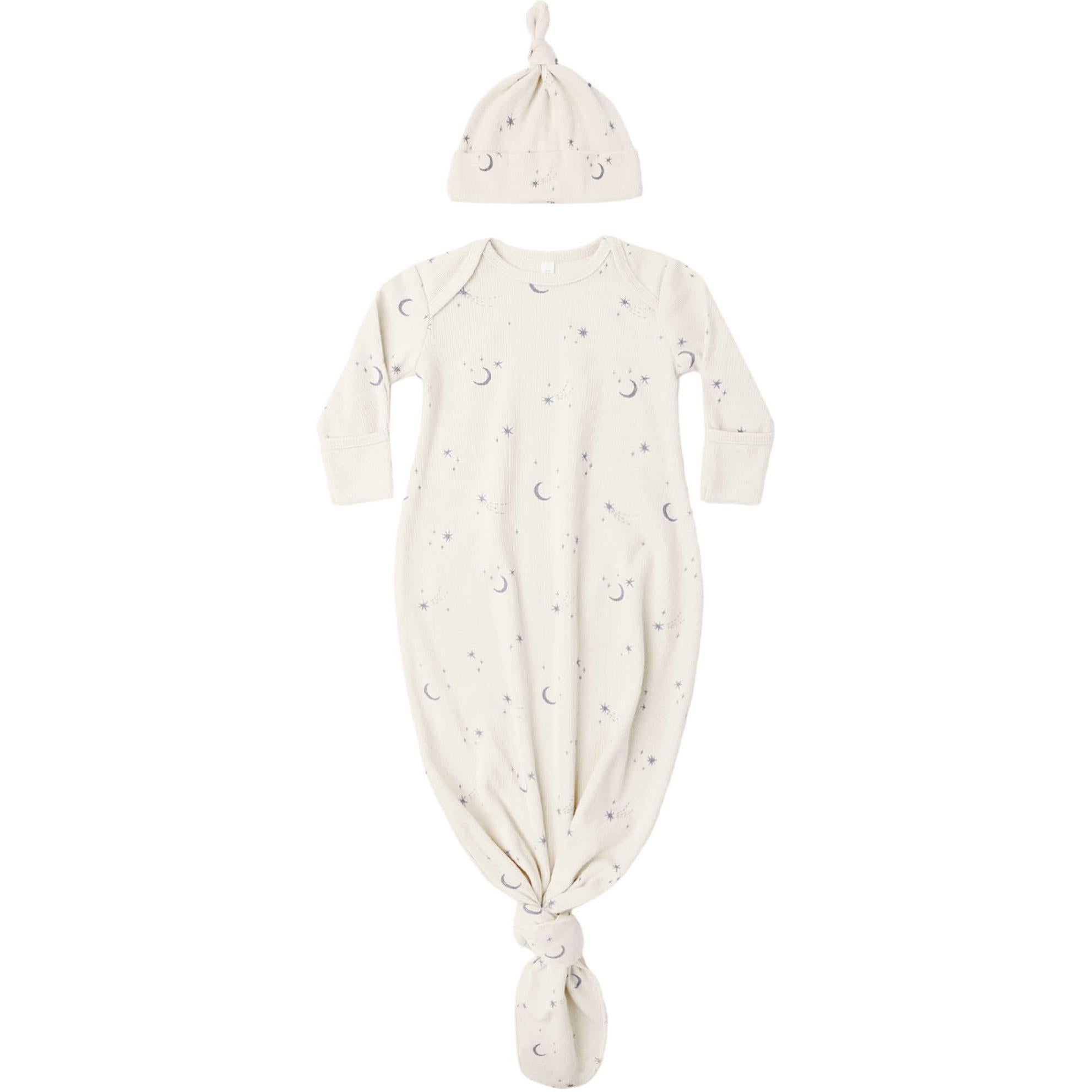Quincy Mae Knotted Baby Gown + Hat || Set Celestial