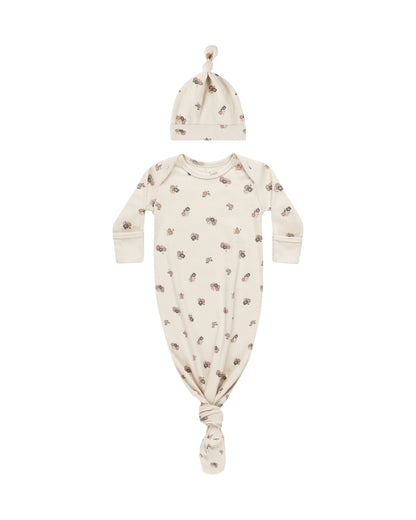 Knotted Baby Gown + Hat Set - Wild Flowers - Twinkle Twinkle Little One