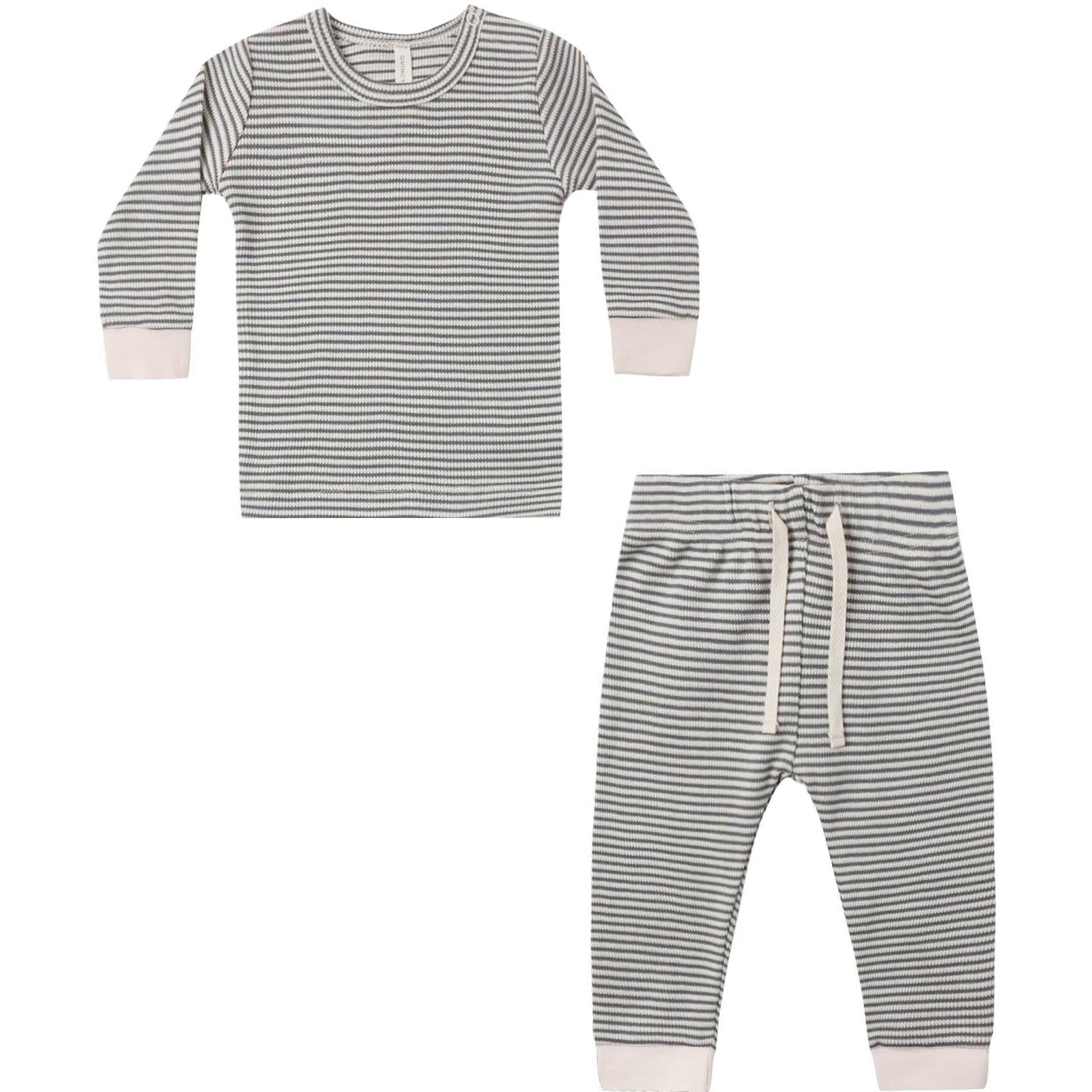 Quincy Mae Waffle Top + Pant || Set Midnight Microstripe