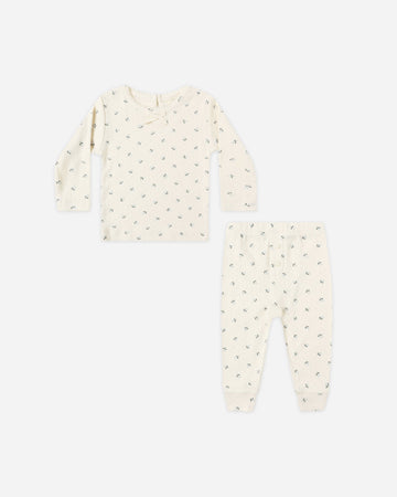 Pointelle Long Sleeve Tee + Legging || Blue Ditsy - Twinkle Twinkle Little One