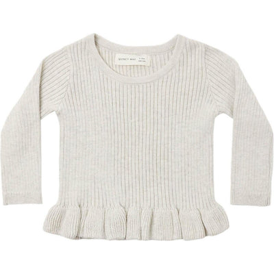 Quincy Mae Rib Knit Peplum Top & Legging || Heathered Oatmeal