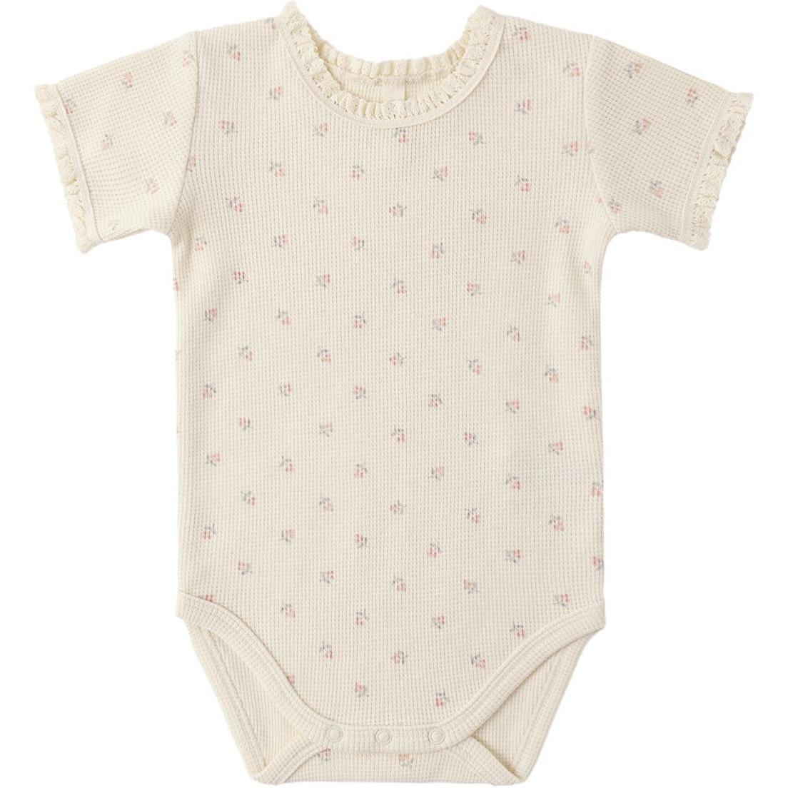Quincy Mae Short Sleeve Waffle Bodysuit Mauve Ditsy