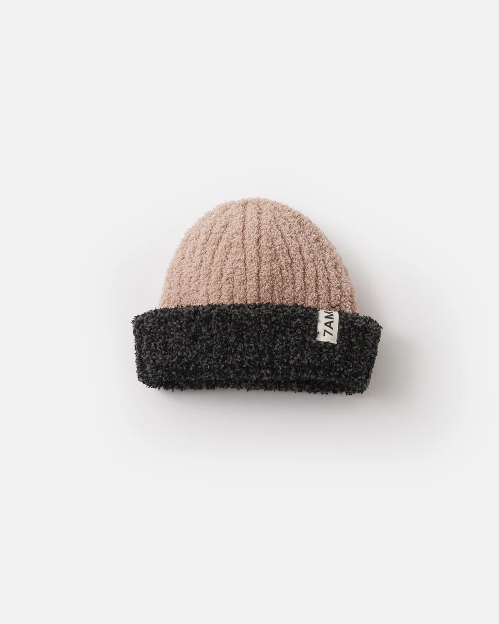 7 A.M. Fuzzy 2-Tone Ribbed Beanie -Melange Black Pecan