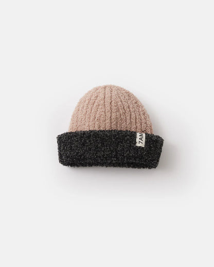 7 A.M. Fuzzy 2-Tone Ribbed Beanie -Melange Black Pecan - Twinkle Twinkle Little One