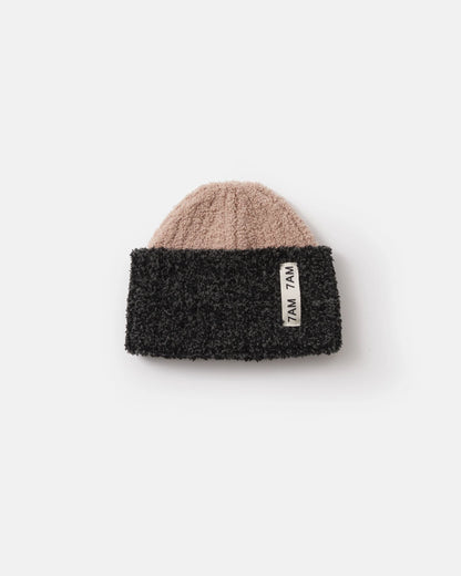 7 A.M. Fuzzy 2-Tone Ribbed Beanie -Melange Black Pecan - Twinkle Twinkle Little One
