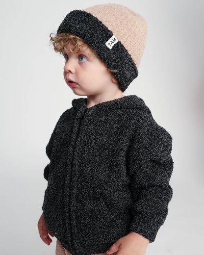 7 A.M. Fuzzy 2-Tone Ribbed Beanie -Melange Black Pecan - Twinkle Twinkle Little One