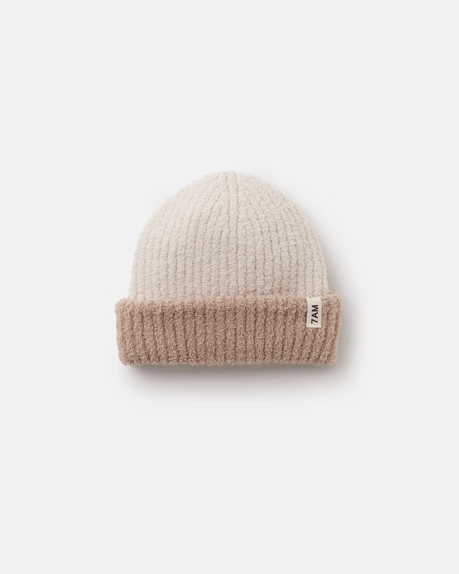 7 A.M. Fuzzy 2-Tone Ribbed Beanie - Pecan Ecru