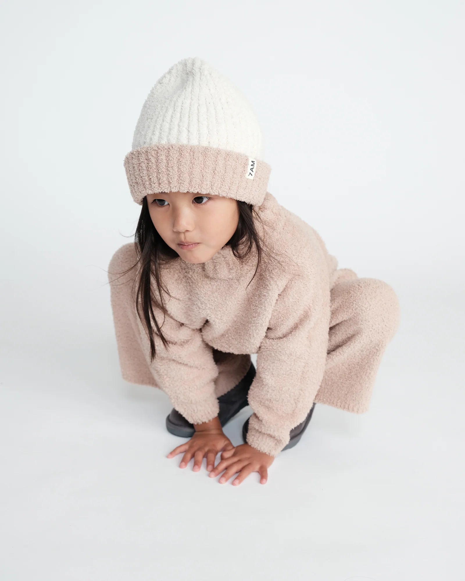 7 A.M. Fuzzy 2-Tone Ribbed Beanie - Pecan Ecru