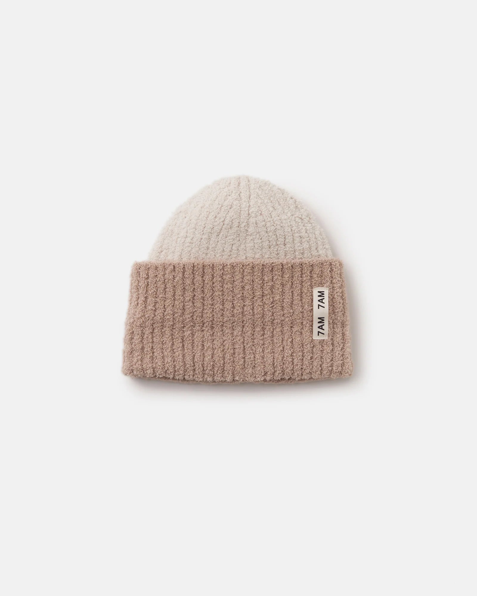 7 A.M. Fuzzy 2-Tone Ribbed Beanie - Pecan Ecru