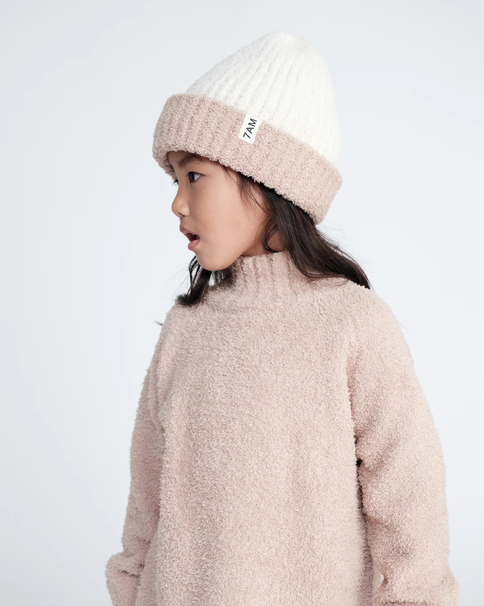 7 A.M. Fuzzy 2-Tone Ribbed Beanie - Pecan Ecru