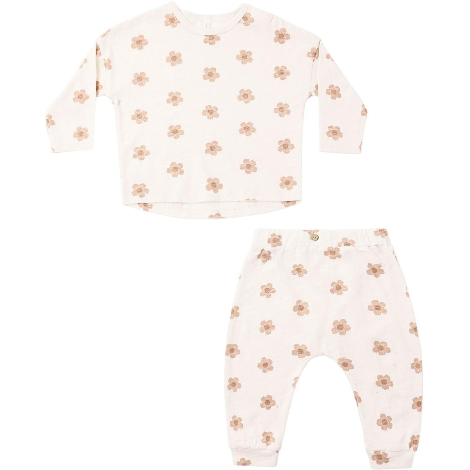Rylee + Cru Long Sleeve Tee + Pant || Set Pink Daisies