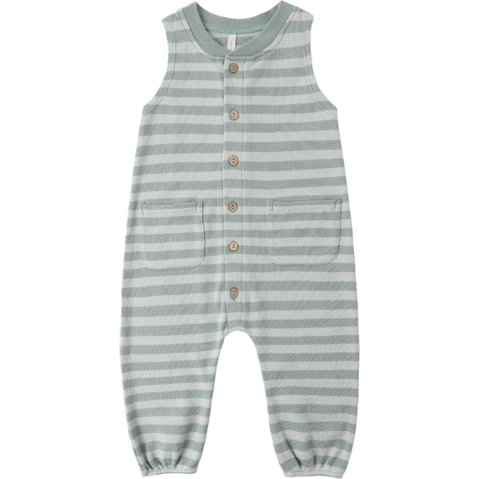 Rylee + Cru Summer Waffle Jumpsuit || Sea Green Stripe