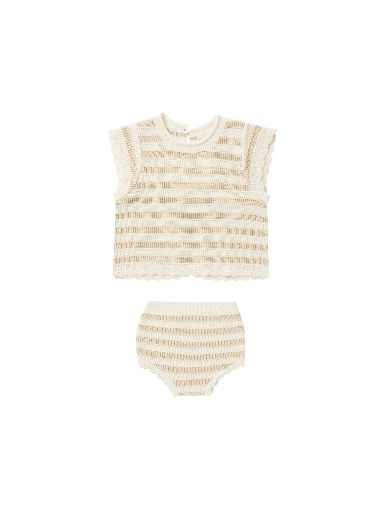 Scallop Knit Baby Set - Sand Stripe - Twinkle Twinkle Little One