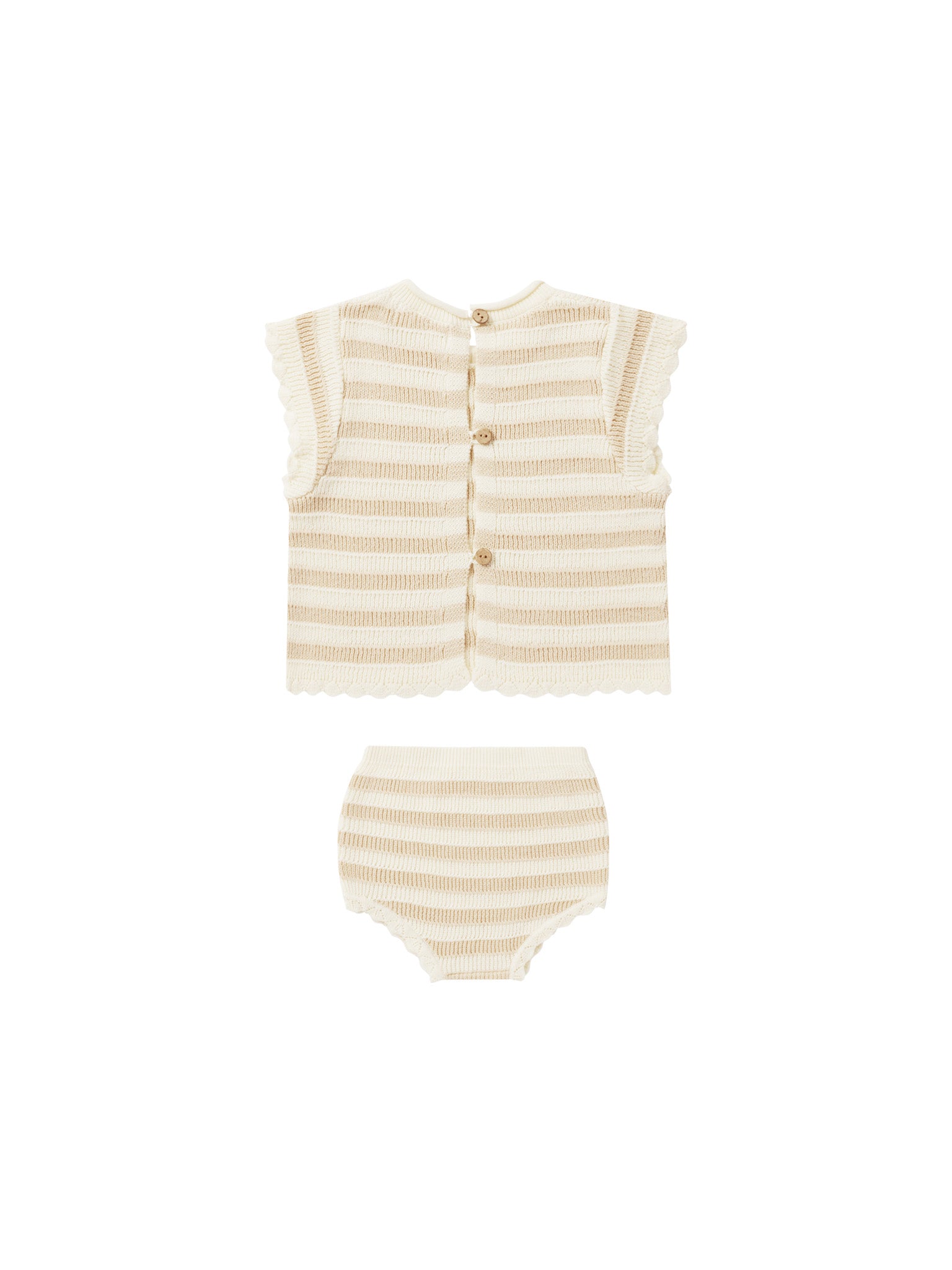 Scallop Knit Baby Set - Sand Stripe - Twinkle Twinkle Little One