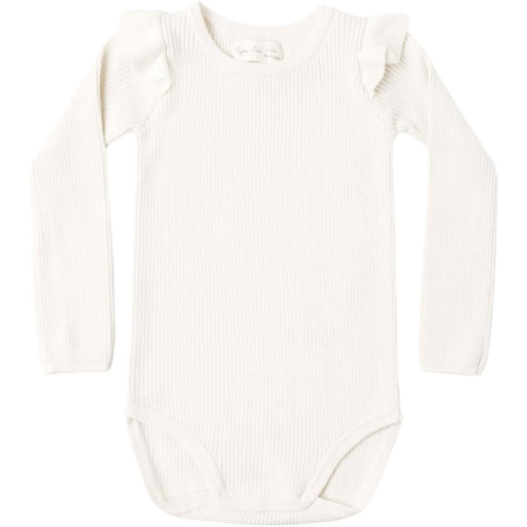 Rylee + Cru Shoulder Ruffle Bodysuit || Natural