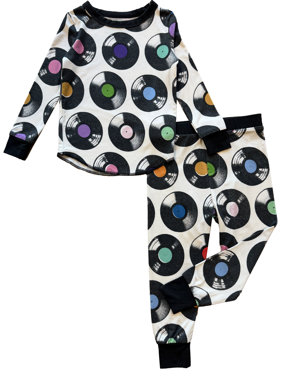 Rowdy Sprout Record Print Pajamas Pattern / Black