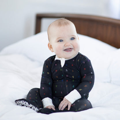 Rainbow Typewriter Bamboo Footed Sleeper - Twinkle Twinkle Little One