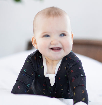 Rainbow Typewriter Bamboo Footed Sleeper - Twinkle Twinkle Little One