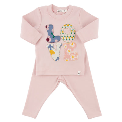 Quilted Floral Love Applique 2 Piece Set - Dusty Pink - Twinkle Twinkle Little One