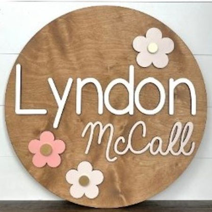 Sugar + Maple Round Personalized Name Sign | Retro - Twinkle Twinkle Little One